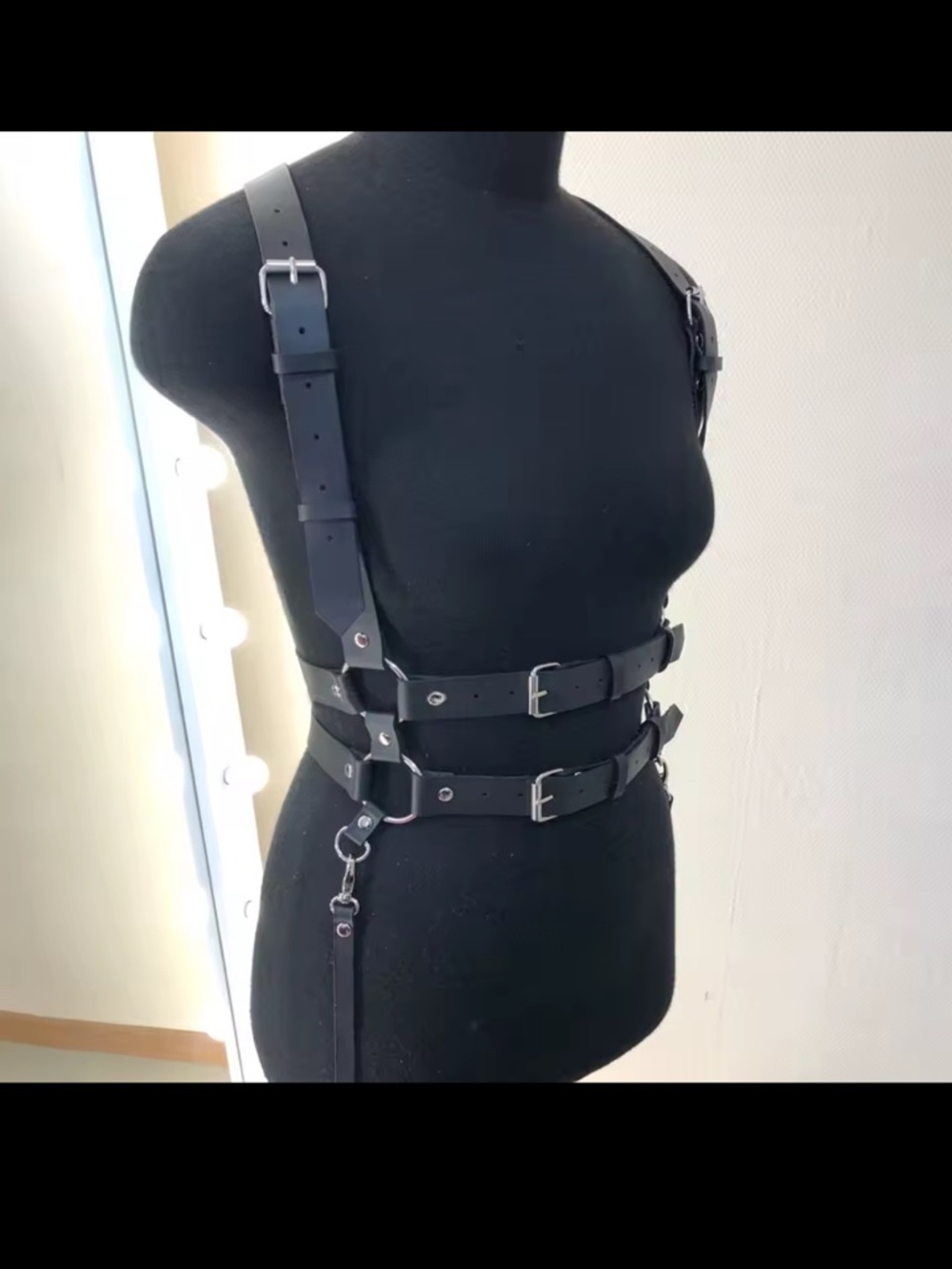 Black Leather Double Harness Suspender Belt with Metal Buckles New - Picture 6 of 8